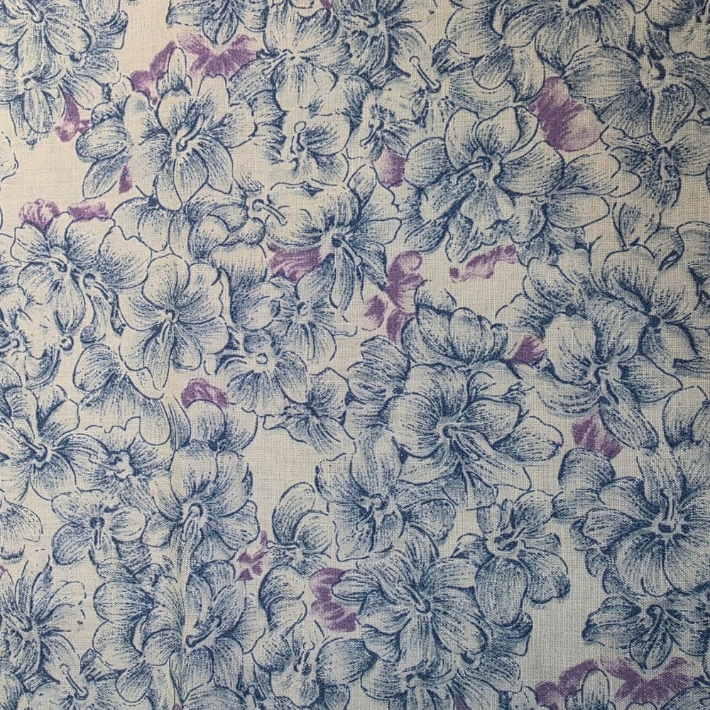 Floral Cotton Fabric Blue Purple Botanical Print 44in x 1.5yd